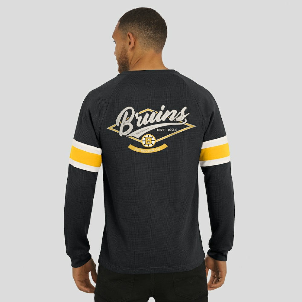 NHL Boston Bruins Darius Rucker Collection by Fanatics Waffle-Knit Raglan Long Sleeve Henley T-Shirt - Black