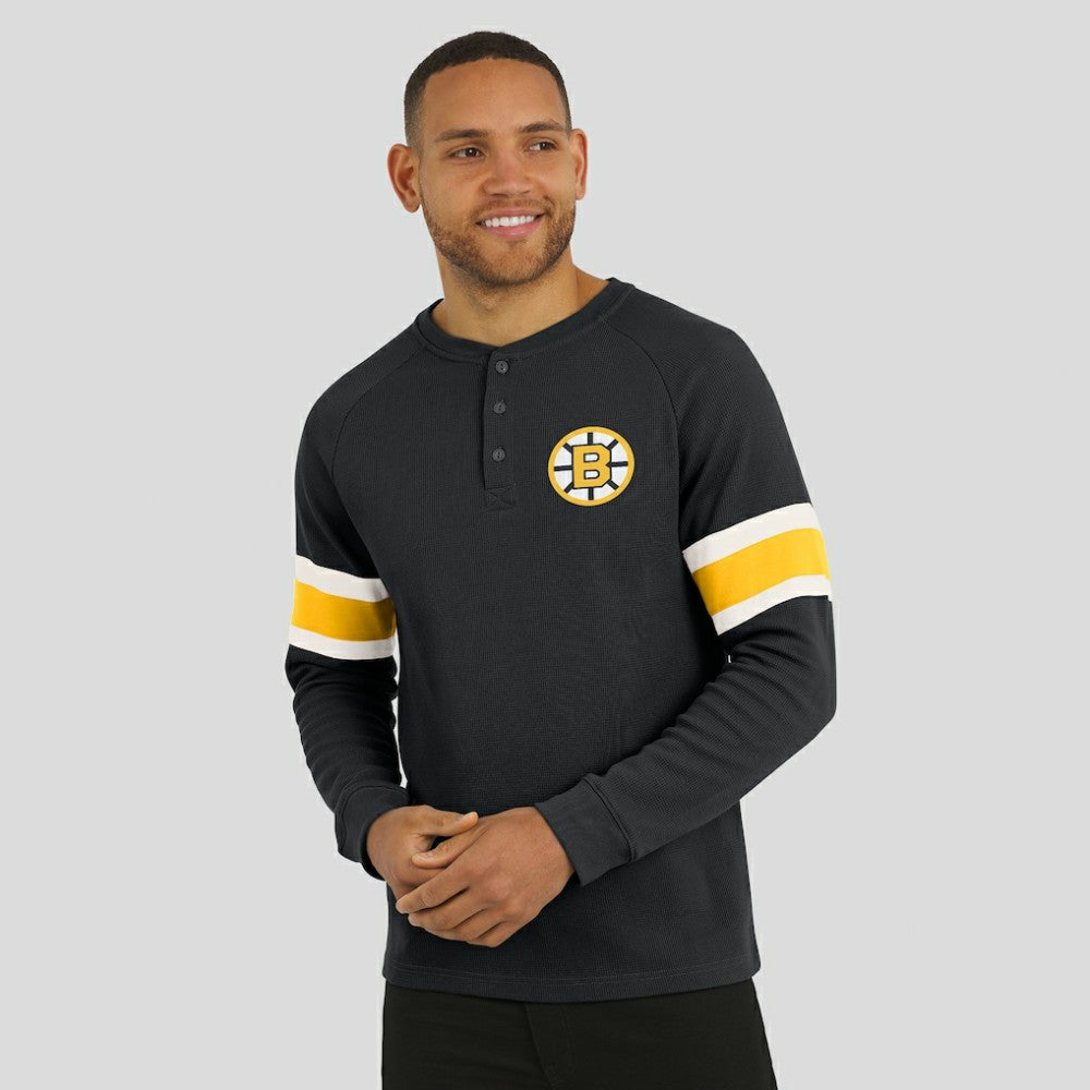 NHL Boston Bruins Darius Rucker Collection by Fanatics Waffle-Knit Raglan Long Sleeve Henley T-Shirt - Black