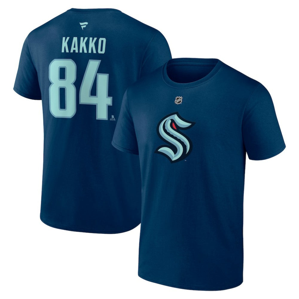 NHL Kaapo Kakko Seattle Kraken Fanatics Authentic Stack Name & Number T-Shirt - Navy