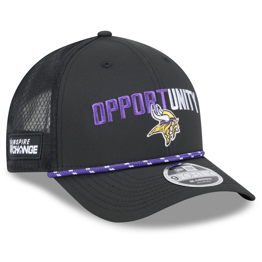 Minnesota Vikings New Era 2025 Inspire Change 9FORTY M-Crown Adjustable Hat Black