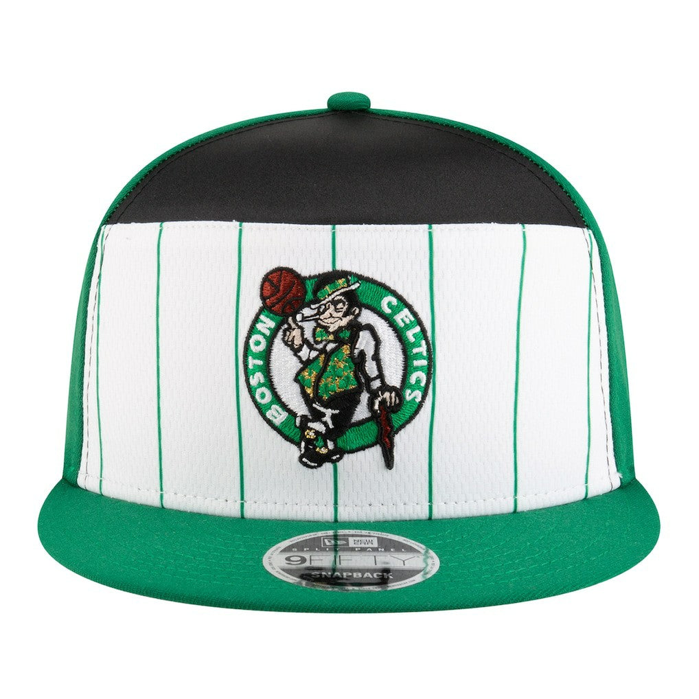 Boston Celtics Youth 2025 NBA Tip Off Split Panel 9FIFTY Snapback Hat White/Kelly Green
