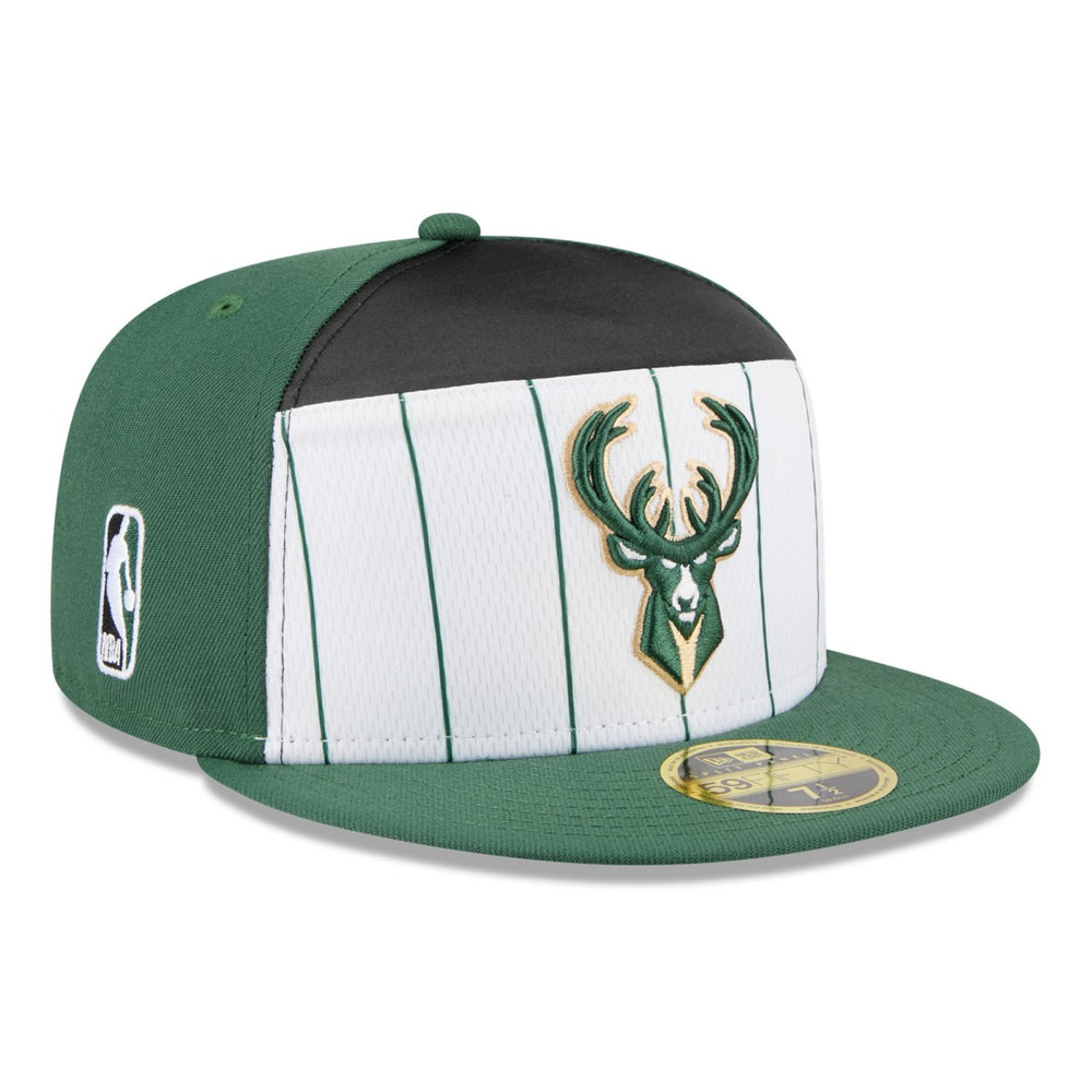 Milwaukee Bucks 2025 NBA Tip Off Split Panel 59FIFTY Fitted Hat White/Hunter Green