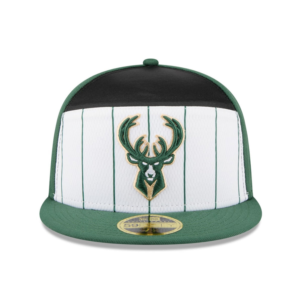 Milwaukee Bucks 2025 NBA Tip Off Split Panel 59FIFTY Fitted Hat White/Hunter Green