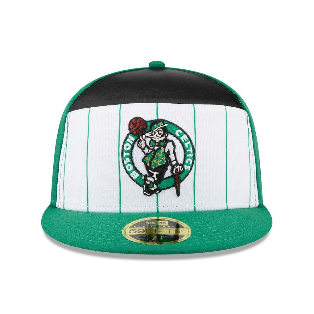 Boston Celtics 2025 NBA Tip Off Split Panel 59FIFTY Fitted Hat White/Kelly Green