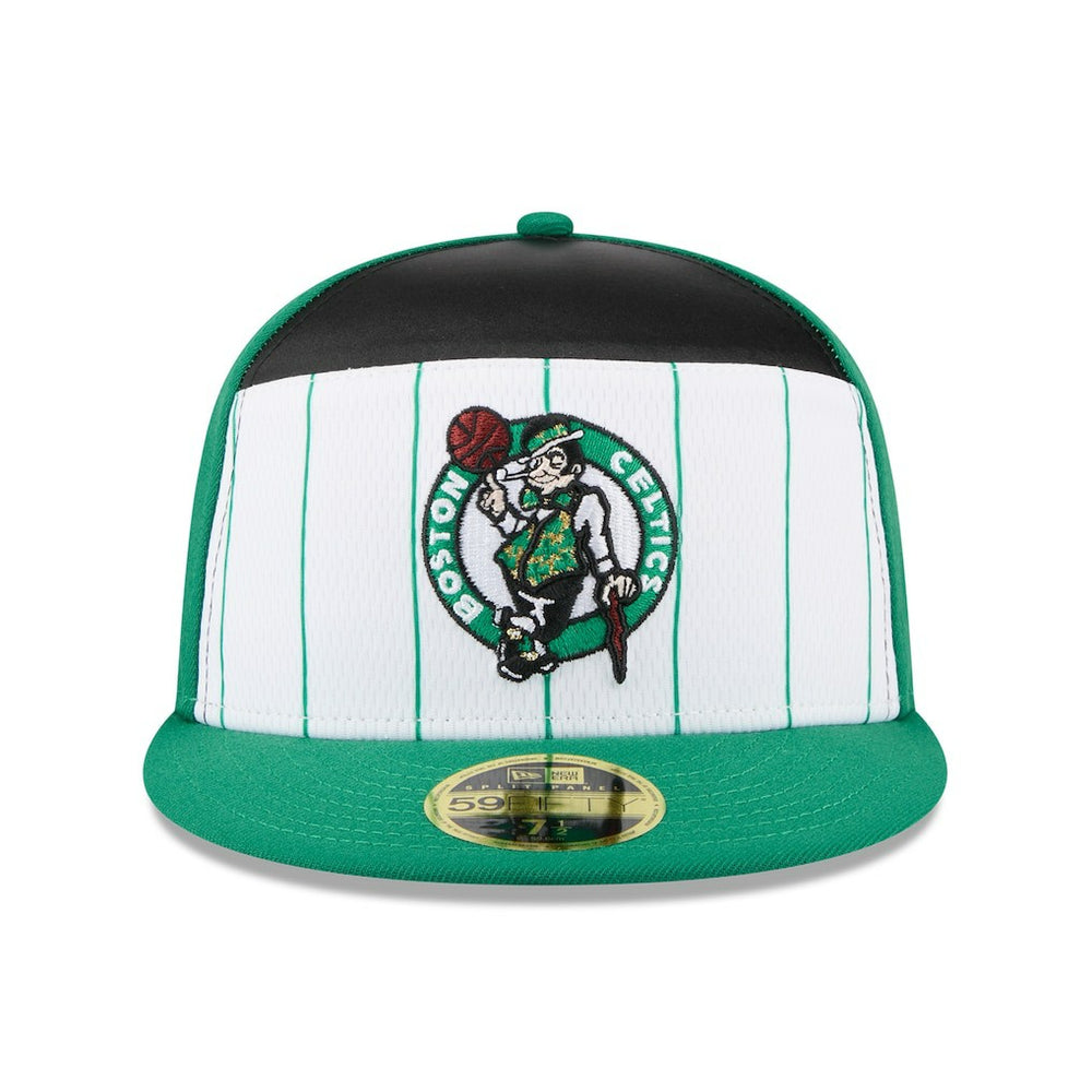 Boston Celtics 2025 NBA Tip Off Split Panel 59FIFTY Fitted Hat White/Kelly Green