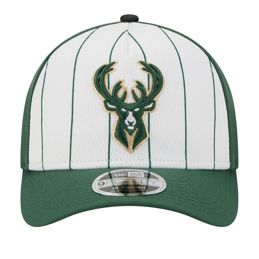 Milwaukee Bucks 2025 NBA Tip Off M-Crown A-Frame 9FORTY Adjustable Hat White/Hunter Green