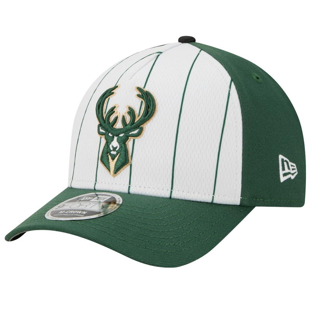 Milwaukee Bucks 2025 NBA Tip Off M-Crown A-Frame 9FORTY Adjustable Hat White/Hunter Green