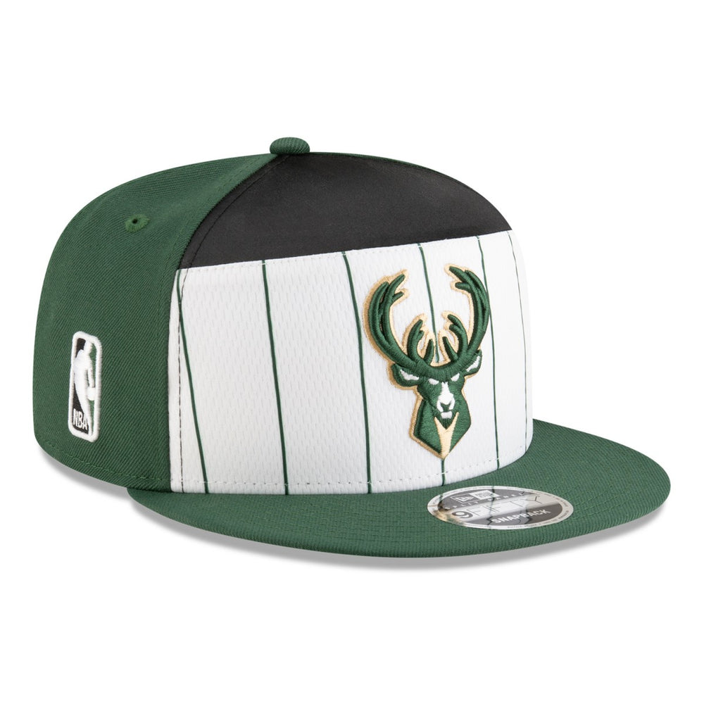 Milwaukee Bucks 2025 NBA Tip Off Split Panel 9FIFTY Snapback Hat White/Hunter Green