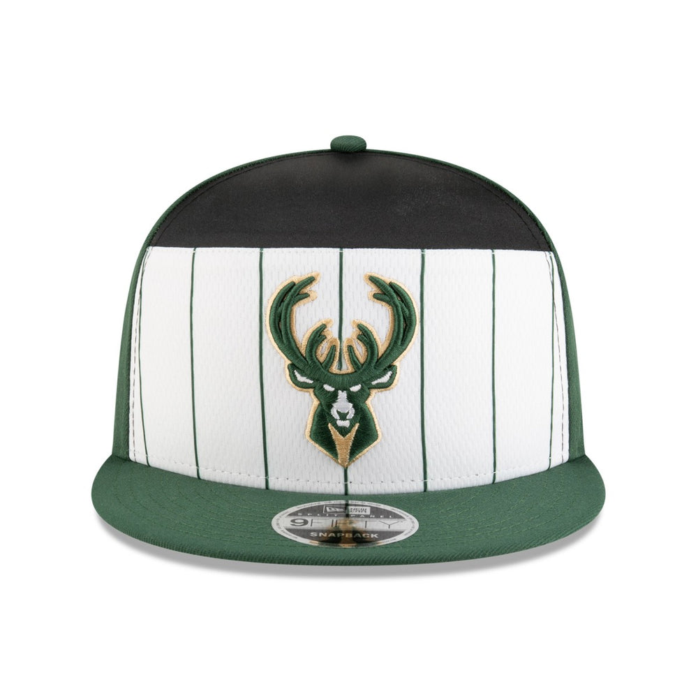 Milwaukee Bucks 2025 NBA Tip Off Split Panel 9FIFTY Snapback Hat White/Hunter Green