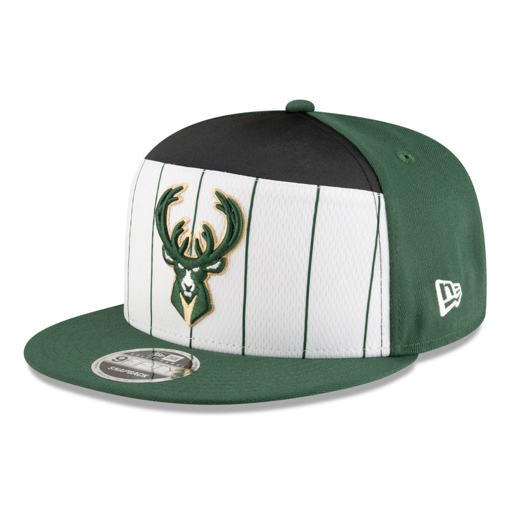 Milwaukee Bucks 2025 NBA Tip Off Split Panel 9FIFTY Snapback Hat White/Hunter Green