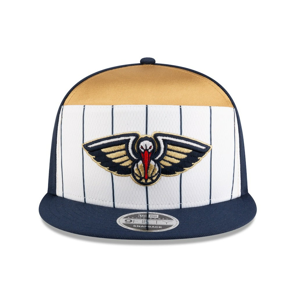 New Orleans Pelicans 2025 NBA Tip Off Split Panel 9FIFTY Snapback Hat White/Navy