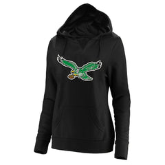 Philadelphia Eagles Women's Plus Size Throwback Logo V-Neck Pullover Hoodie Black