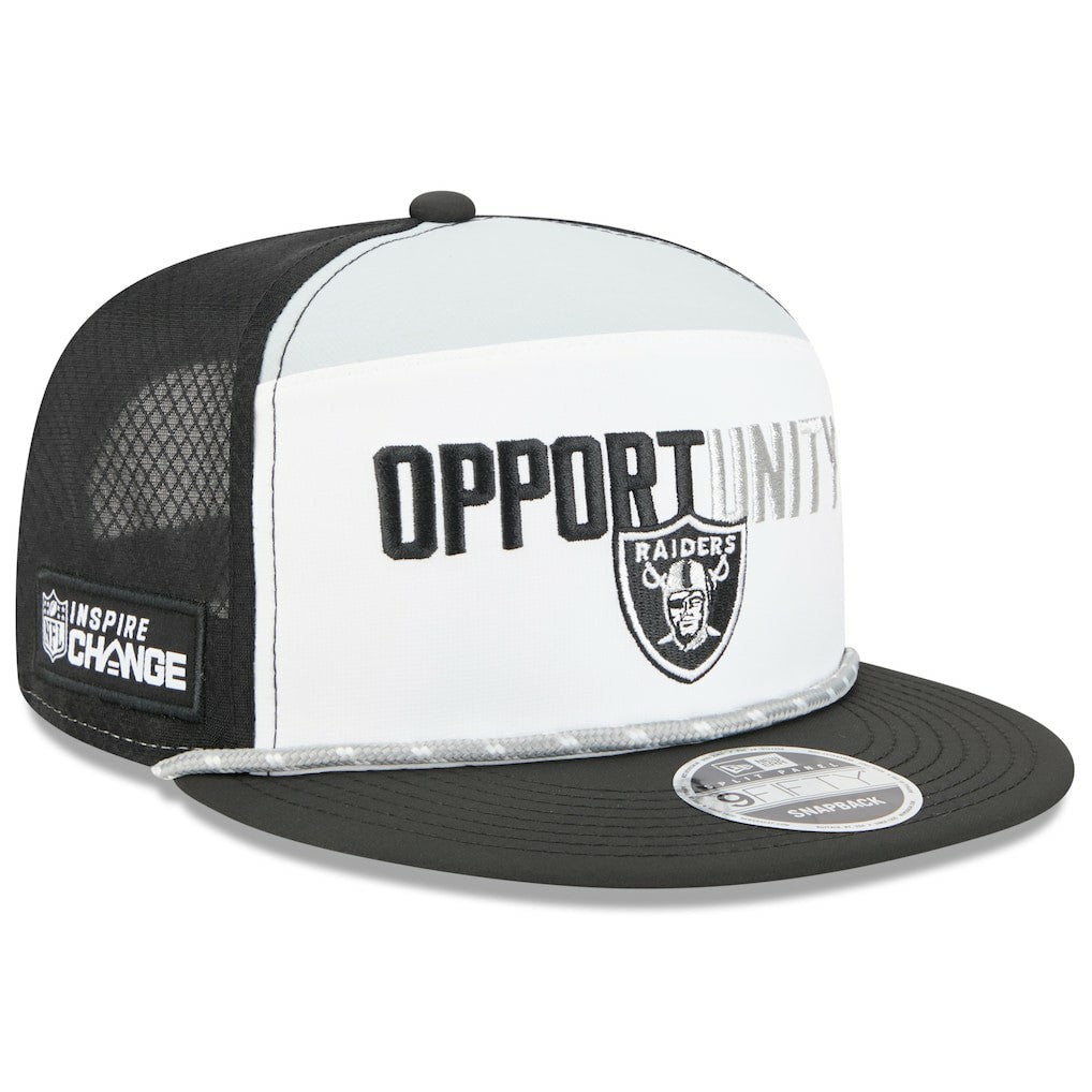 Las Vegas Raiders New Era 2025 Inspire Change Split Panel 9FIFTY Snapback Hat White/Black