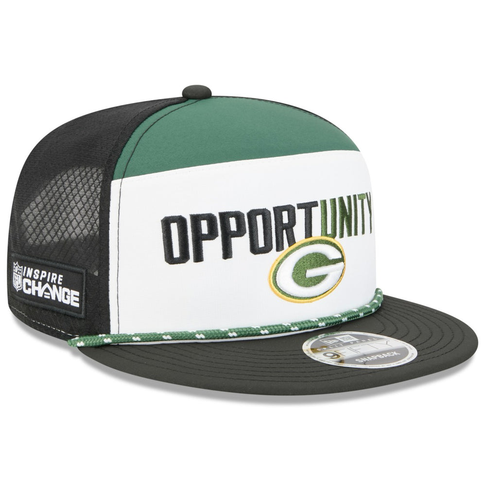 Green Bay Packers New Era 2025 Inspire Change Split Panel 9FIFTY Snapback Hat White/Black