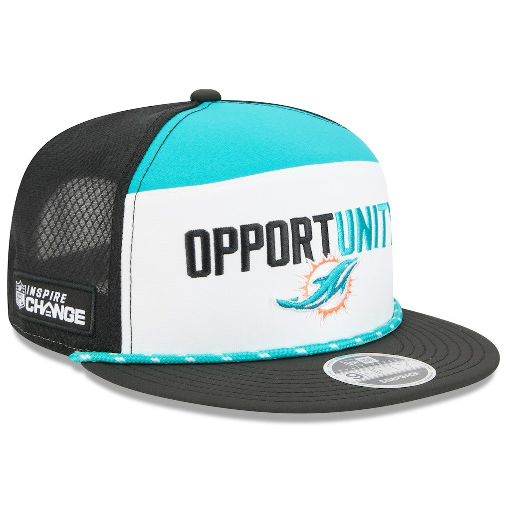 Miami Dolphins New Era 2025 Inspire Change Split Panel 9FIFTY Snapback Hat White/Black