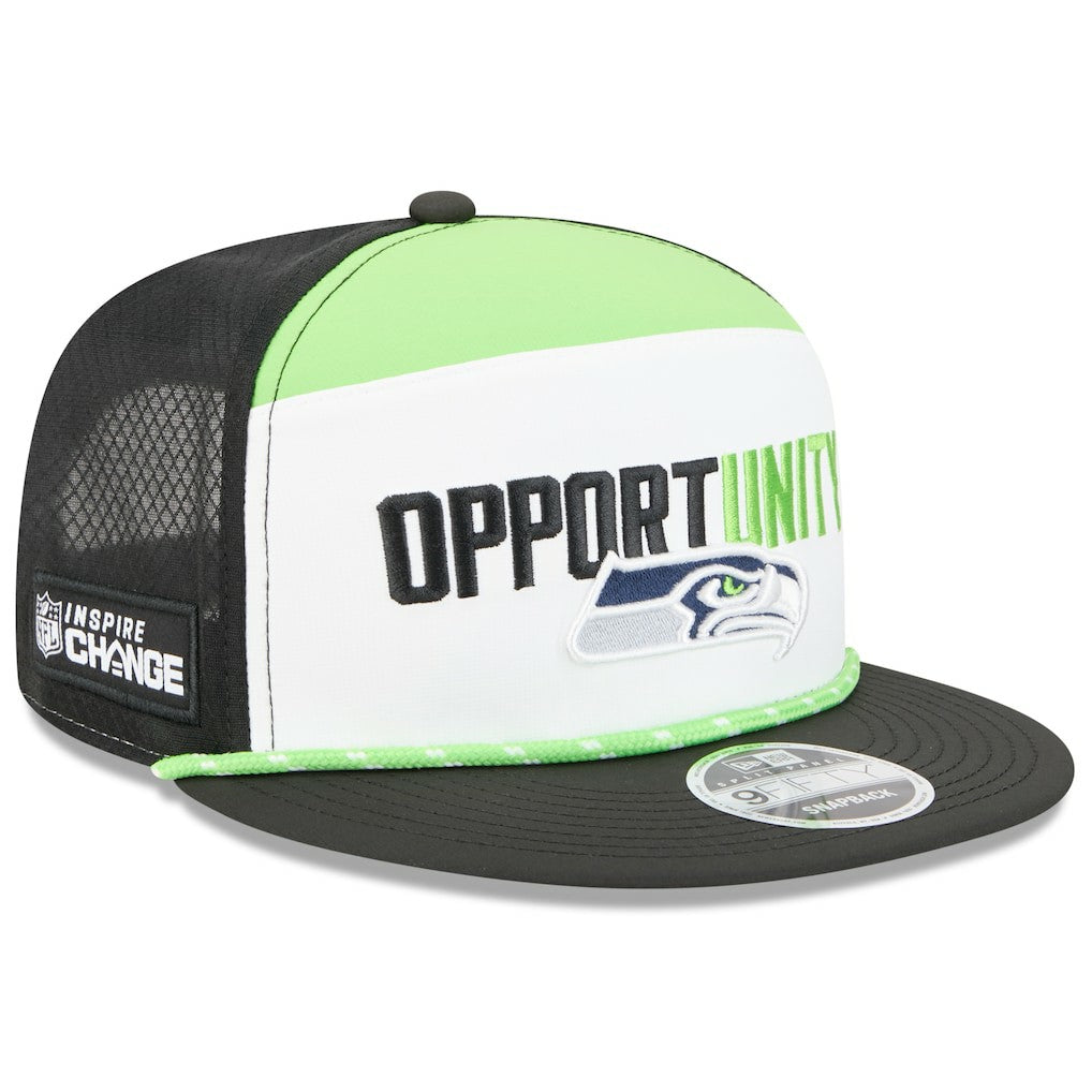 Seattle Seahawks New Era 2025 Inspire Change Split Panel 9FIFTY Snapback Hat White/Black