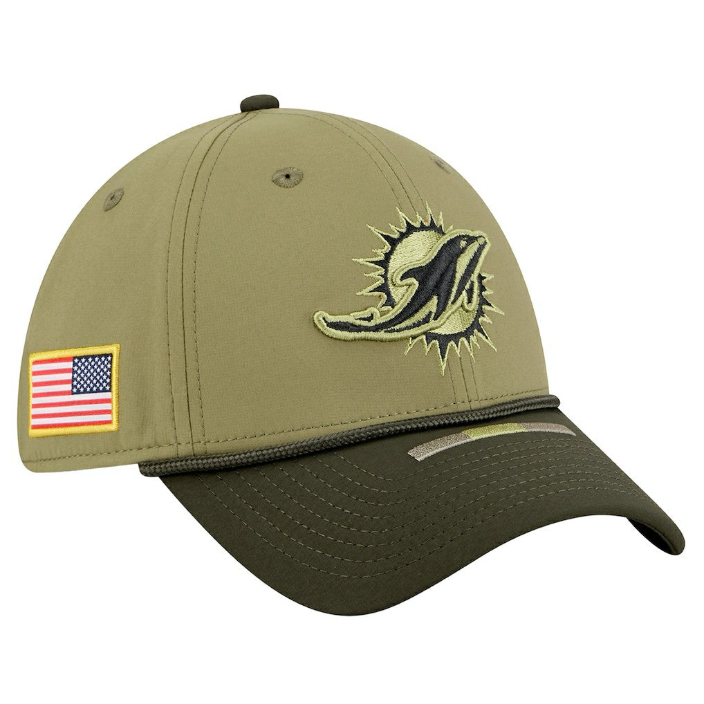 Miami Dolphins New Era 2025 Salute to Service 39THIRTY Flex Hat Green