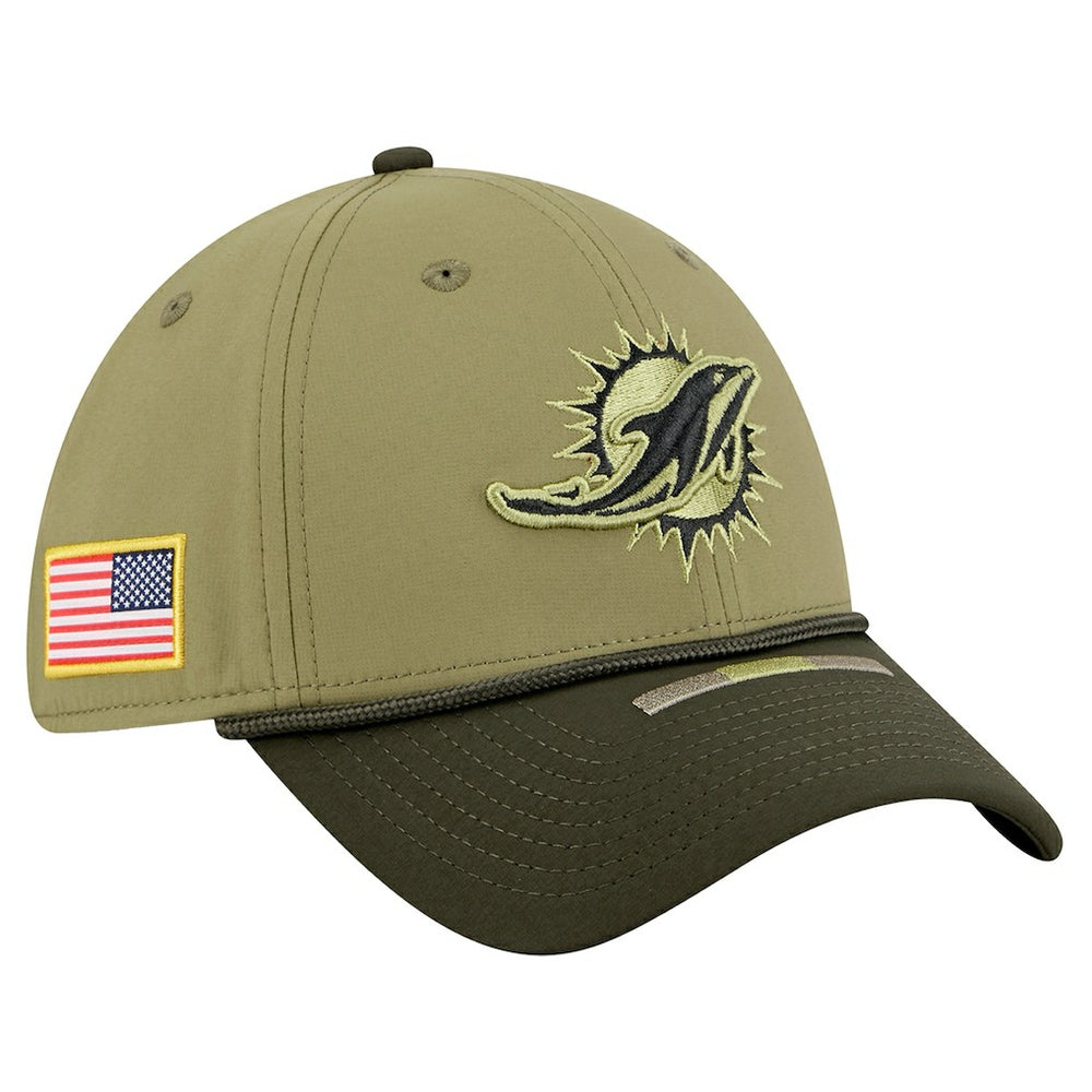 Miami Dolphins New Era 2025 Salute to Service 39THIRTY Flex Hat Green