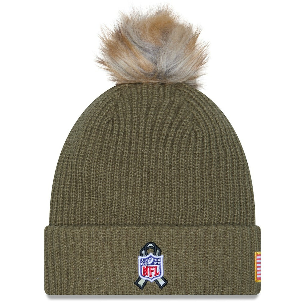 Las Vegas Raiders New Era Women's 2025 Salute to Service Cuffed Knit Hat with Pom Dark Green