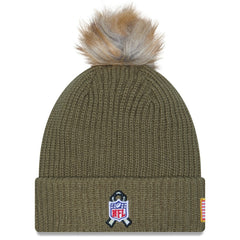 Las Vegas Raiders New Era Women's 2025 Salute to Service Cuffed Knit Hat with Pom Dark Green