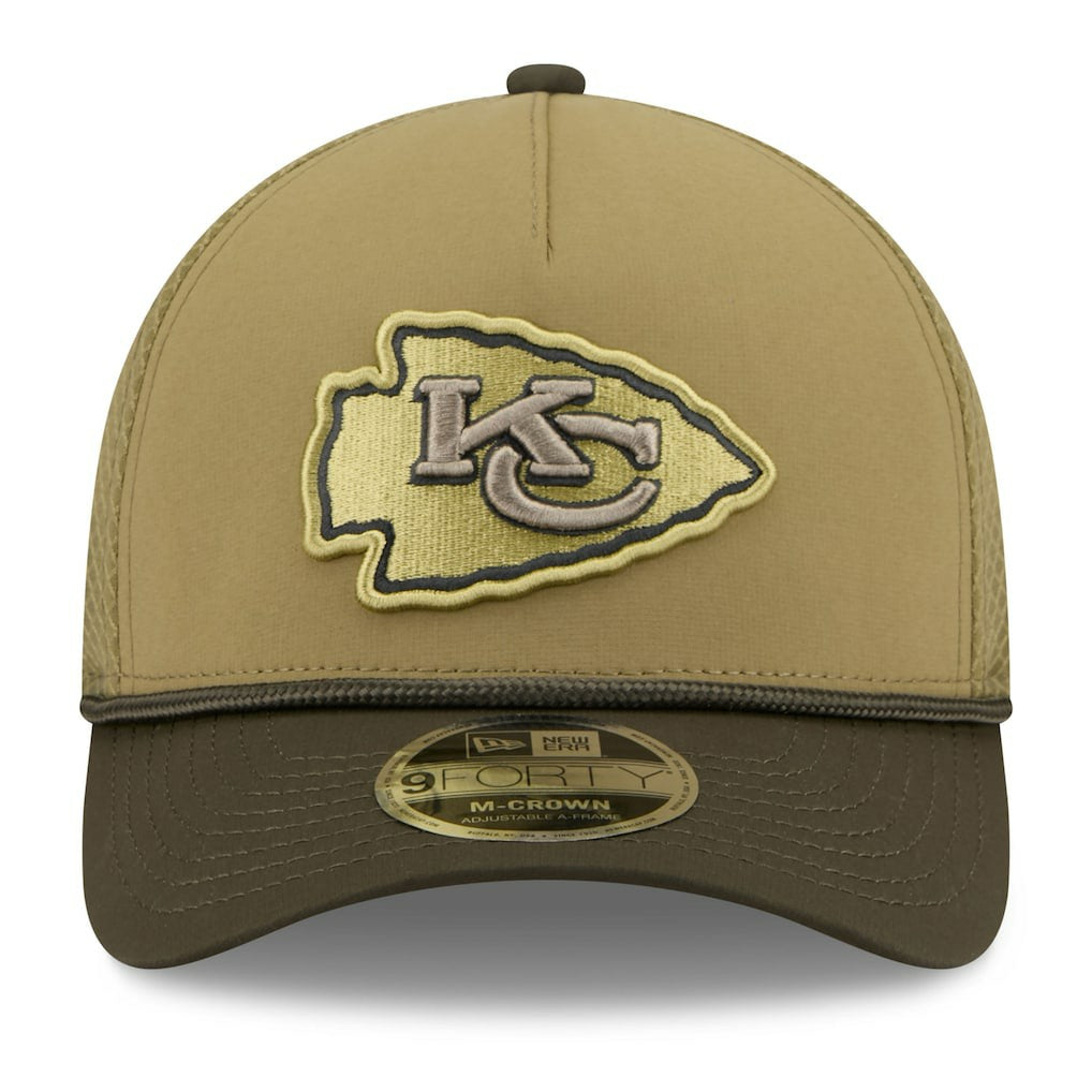 Kansas City Chiefs New Era Youth 2025 Salute to Service 9FORTY A-Frame Adjustable Hat Green/Dark Green