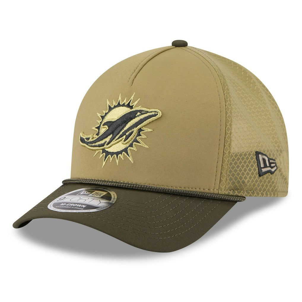 Miami Dolphins New Era Youth 2025 Salute to Service 9FORTY A-Frame Adjustable Hat Green/Dark Green