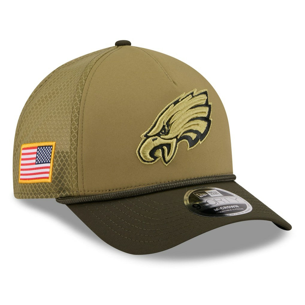 Philadelphia Eagles New Era Youth 2025 Salute to Service 9FORTY A-Frame Adjustable Hat Green/Dark Green