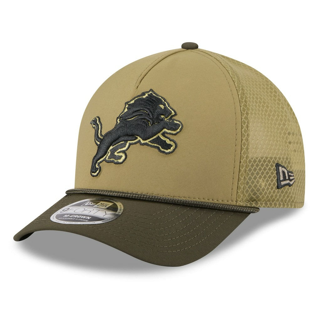 Detroit Lions New Era Youth 2025 Salute to Service 9FORTY A-Frame Adjustable Hat Green/Dark Green