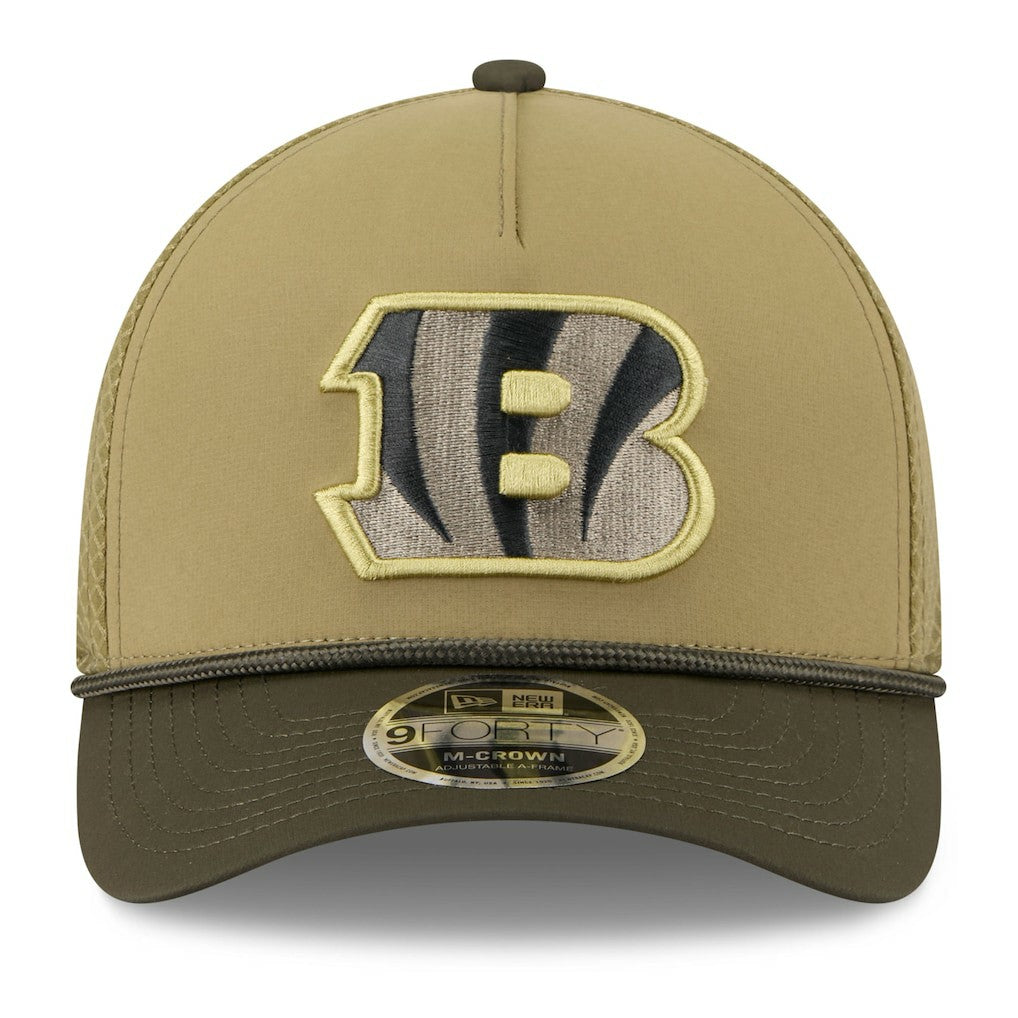 Cincinnati Bengals New Era Youth 2025 Salute to Service 9FORTY A-Frame Adjustable Hat Green/Dark Green