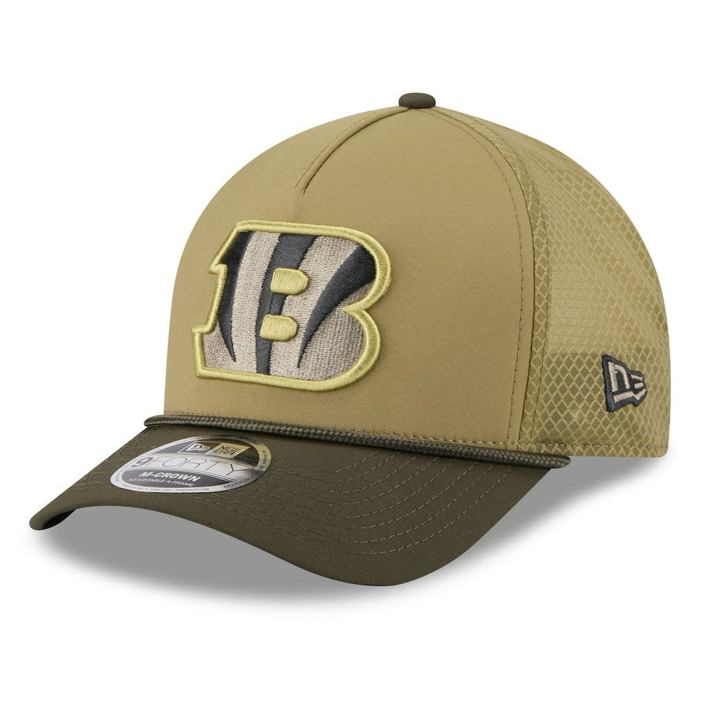 Cincinnati Bengals New Era Youth 2025 Salute to Service 9FORTY A-Frame Adjustable Hat Green/Dark Green