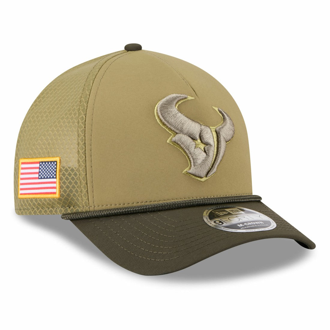 Houston Texans New Era Youth 2025 Salute to Service 9FORTY A-Frame Adjustable Hat Green/Dark Green