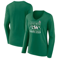 Philadelphia Eagles Women's Super Bowl LIX Champions Retro Logo Long Sleeve V-Neck T-Shirt Kelly Green