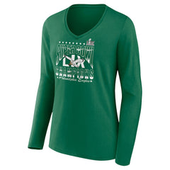 Philadelphia Eagles Women's Super Bowl LIX Champions Retro Logo Long Sleeve V-Neck T-Shirt Kelly Green
