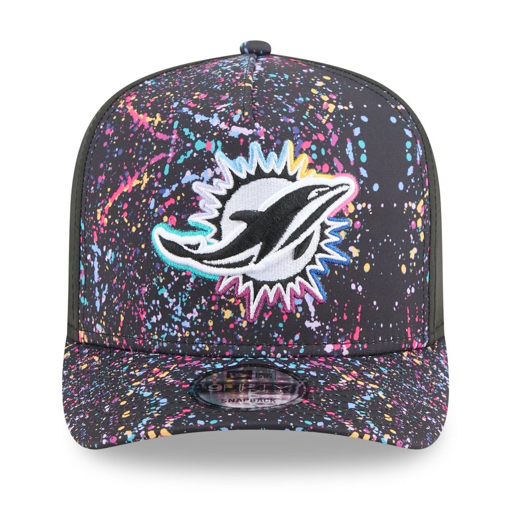 Miami Dolphins New Era 2025 NFL Crucial Catch A-Frame 9FIFTY Snapback Hat Black