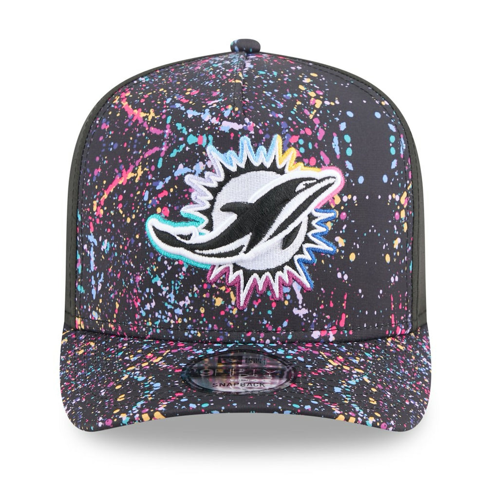 Miami Dolphins New Era 2025 NFL Crucial Catch A-Frame 9FIFTY Snapback Hat Black