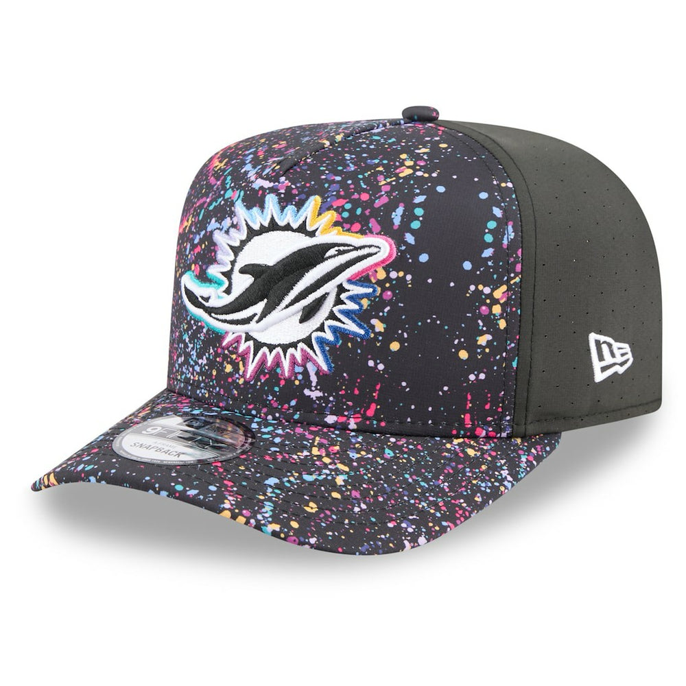 Miami Dolphins New Era 2025 NFL Crucial Catch A-Frame 9FIFTY Snapback Hat Black