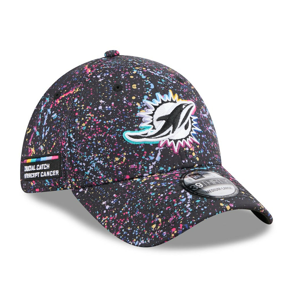 Miami Dolphins New Era 2025 NFL Crucial Catch 39THIRTY Flex Hat Black