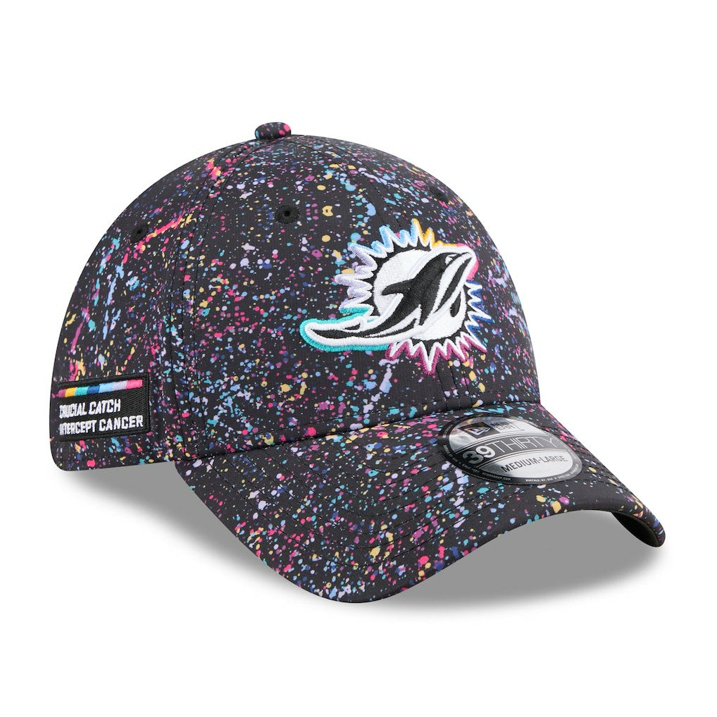 Miami Dolphins New Era 2025 NFL Crucial Catch 39THIRTY Flex Hat Black