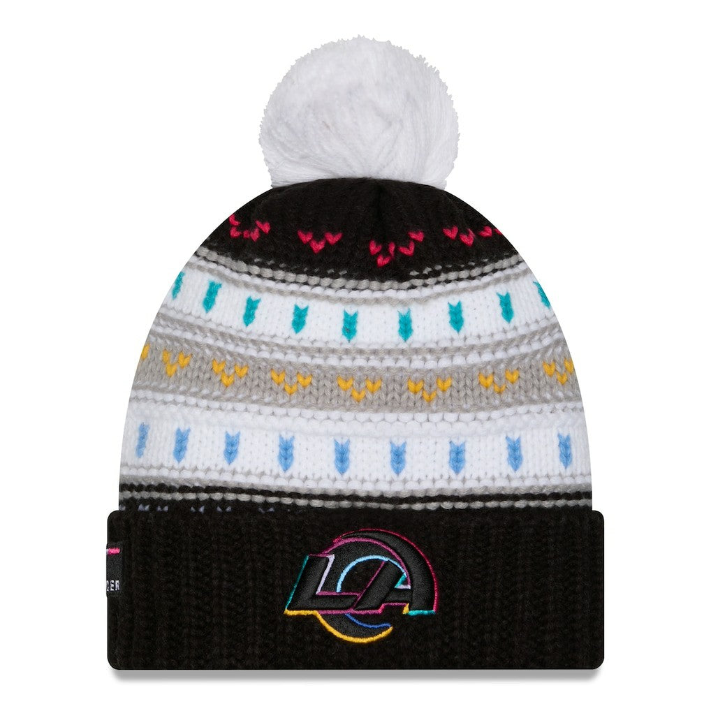 Los Angeles Rams New Era Women's 2025 NFL Crucial Catch Cuffed Knit Hat with Pom Black