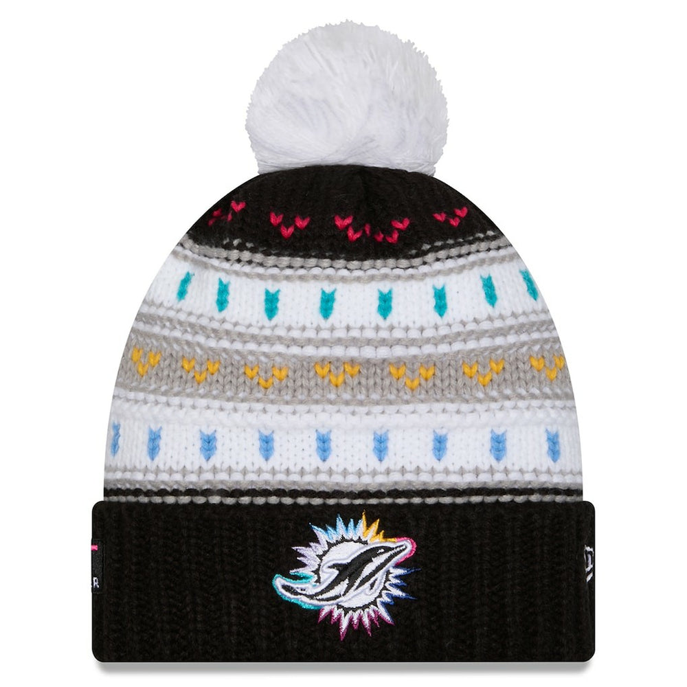 Miami Dolphins New Era Women's 2025 NFL Crucial Catch Cuffed Knit Hat with Pom Black