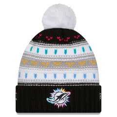 Miami Dolphins New Era Women's 2025 NFL Crucial Catch Cuffed Knit Hat with Pom Black