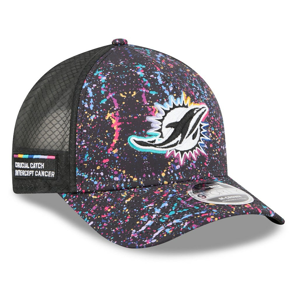 Miami Dolphins New Era Youth 2025 NFL Crucial Catch 9FORTY Adjustable Hat Black