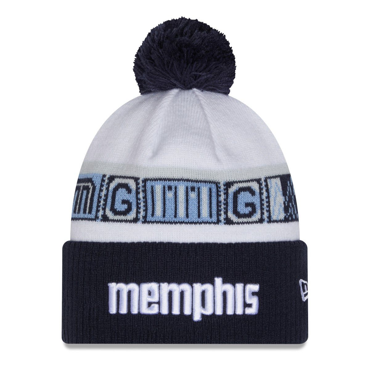Memphis Grizzlies 2025/26 City Edition Cuffed Knit Hat with Pom Navy/White