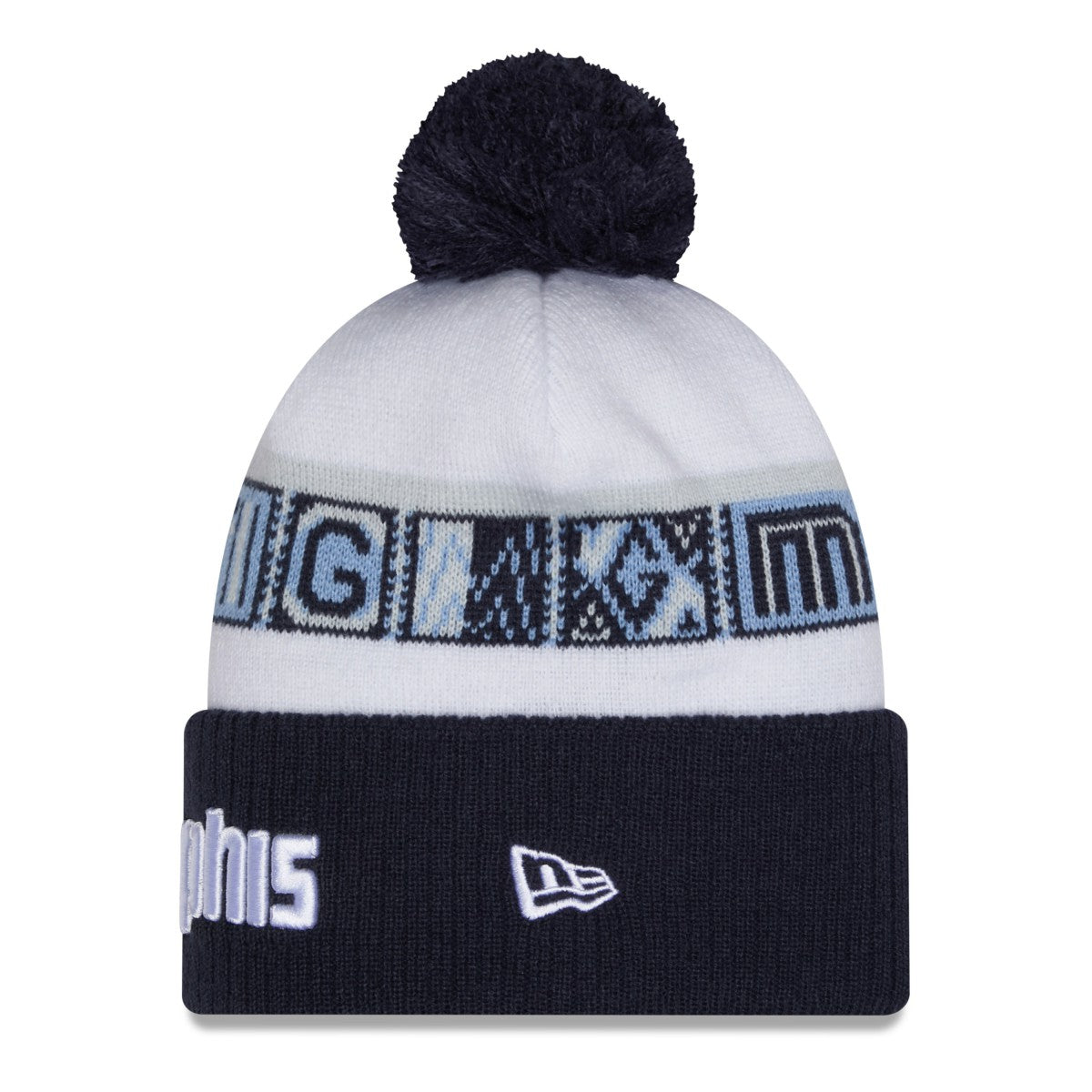 Memphis Grizzlies 2025/26 City Edition Cuffed Knit Hat with Pom Navy/White