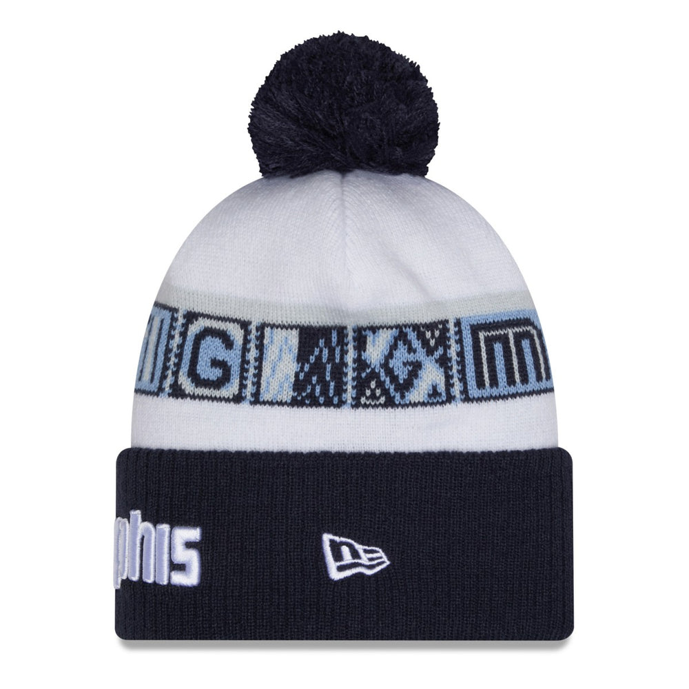 Memphis Grizzlies 2025/26 City Edition Cuffed Knit Hat with Pom Navy/White