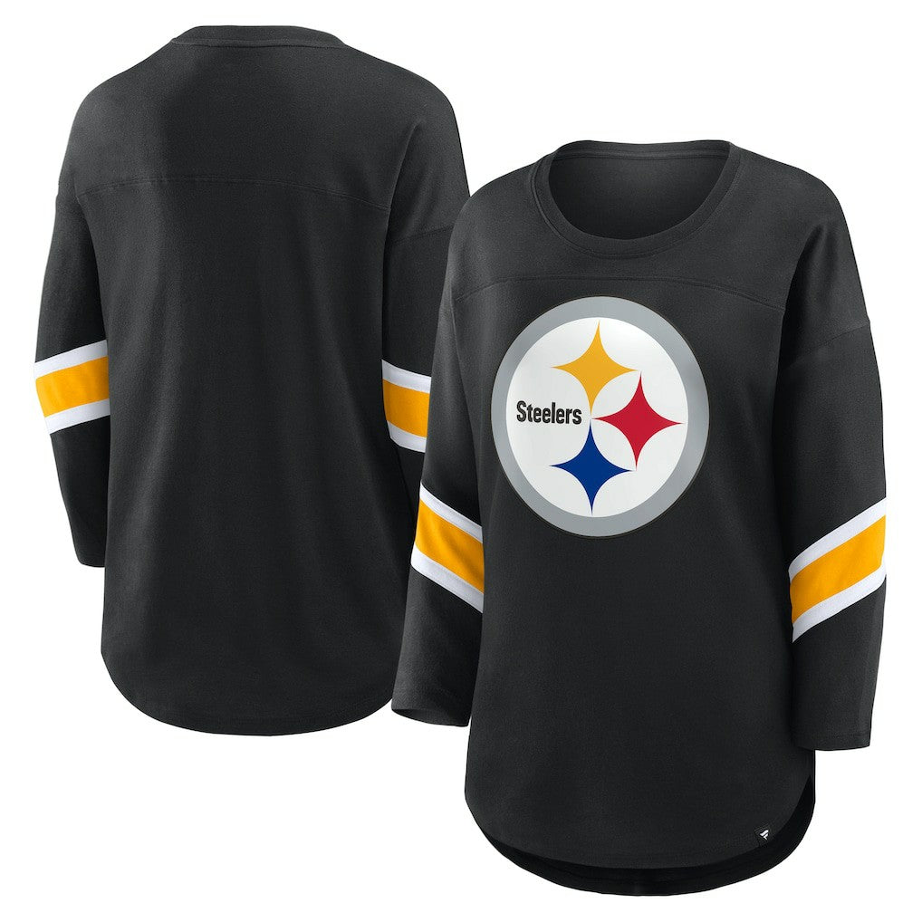 Pittsburgh Steelers Women's Plus Size Redzone 3/4-Sleeve Scoop Neck T-Shirt Black