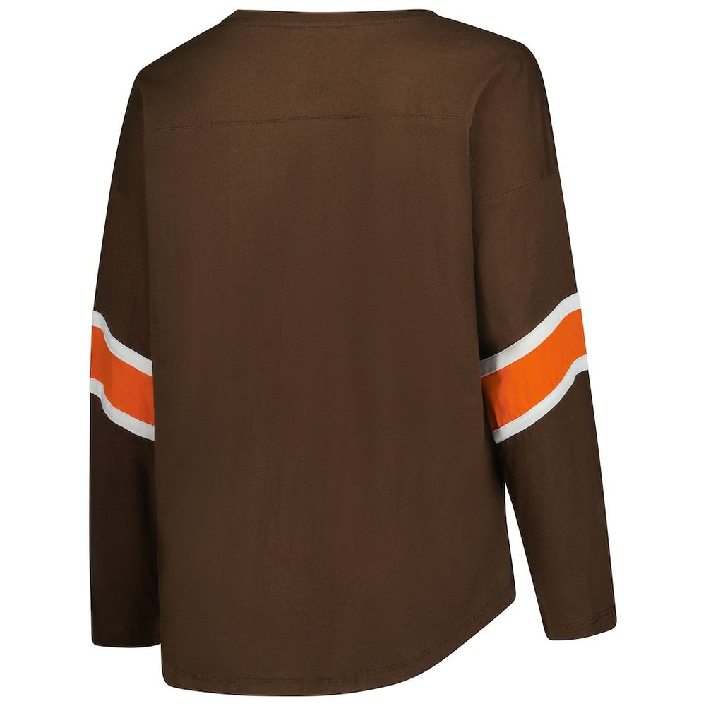 Cleveland Browns Women's Plus Size Redzone 3/4-Sleeve Scoop Neck T-Shirt Brown