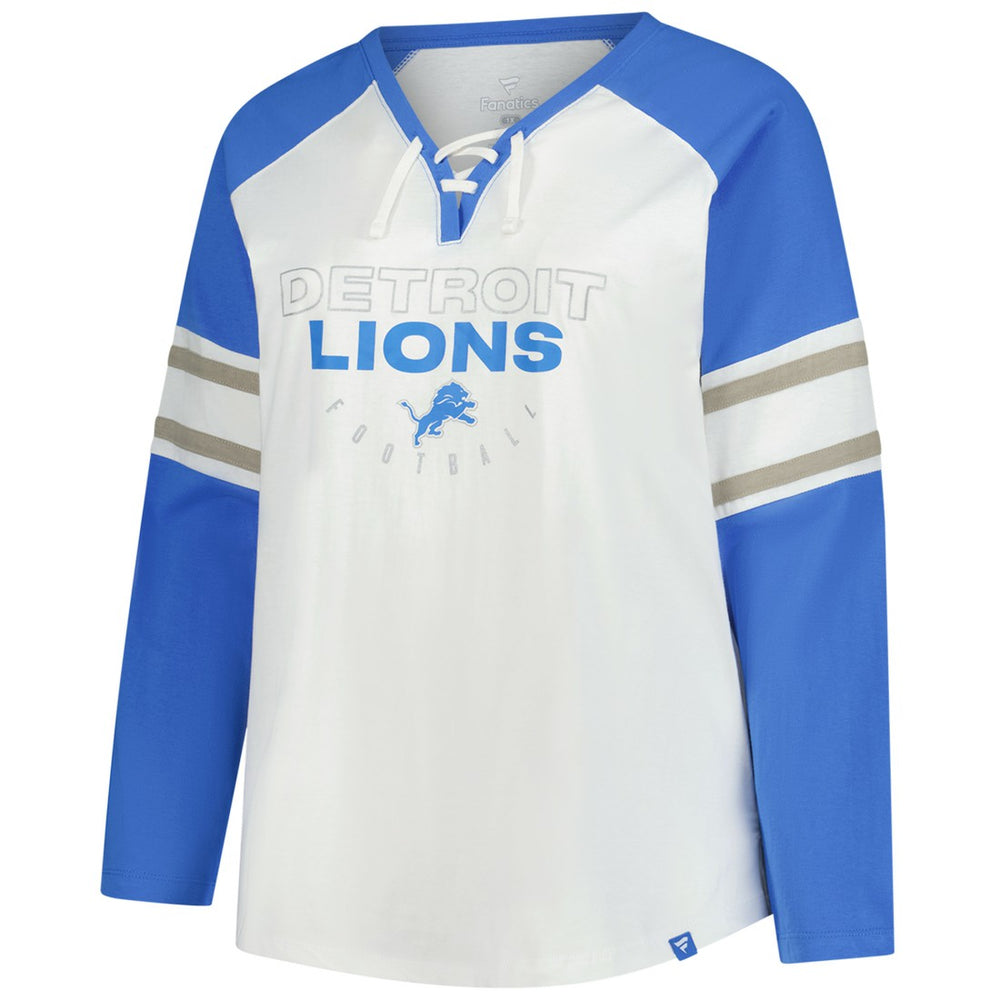 Detroit Lions Women's Plus Size Redzone Lace Up Long Sleeve T-Shirt White