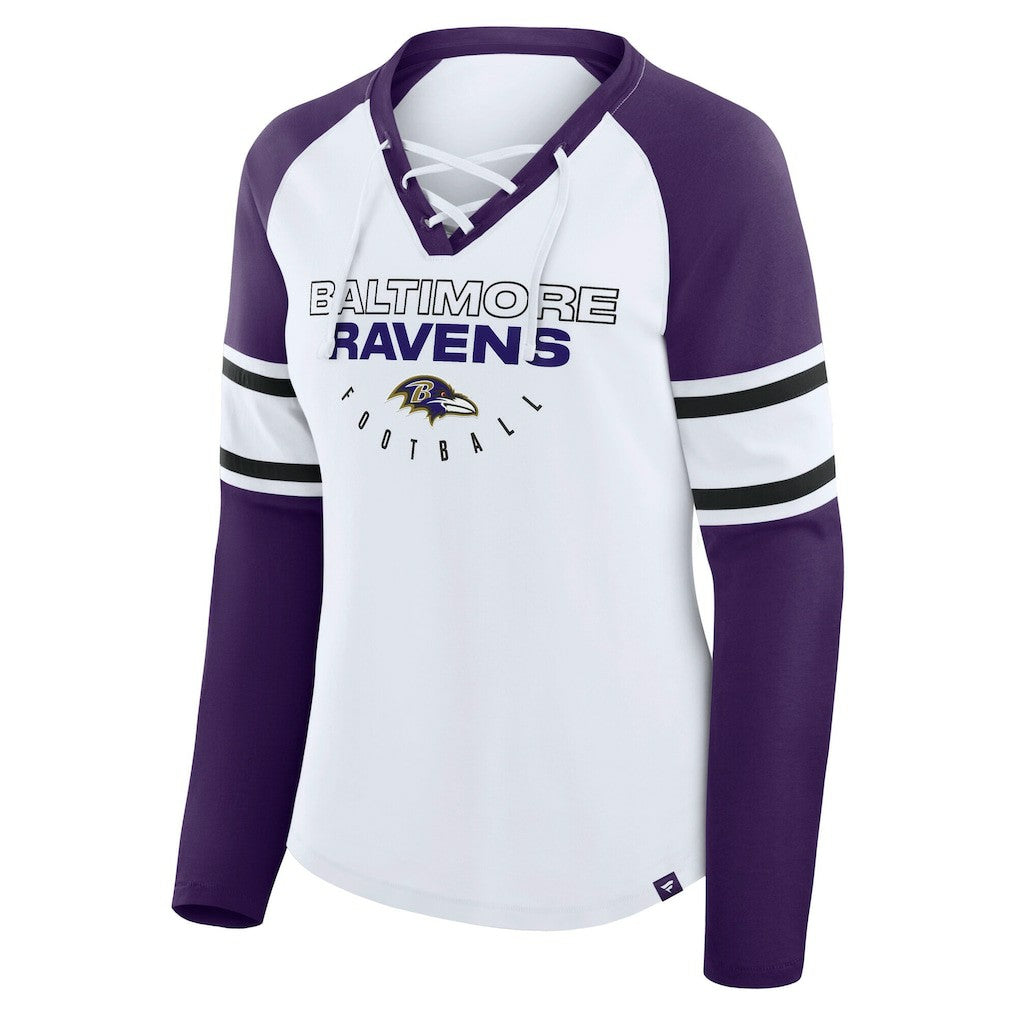 Baltimore Ravens Women's Plus Size Redzone Lace Up Long Sleeve T-Shirt White