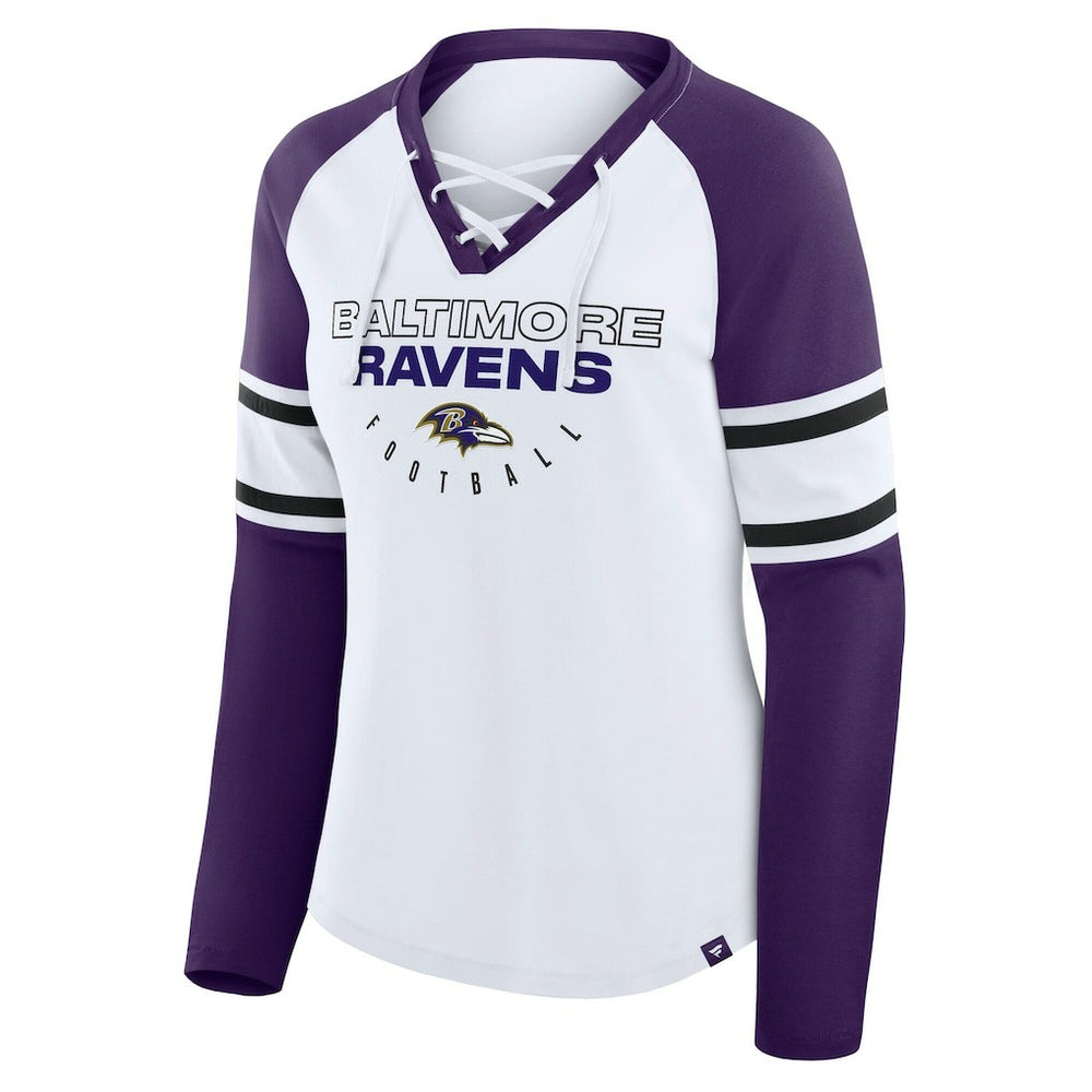 Baltimore Ravens Women's Plus Size Redzone Lace Up Long Sleeve T-Shirt White